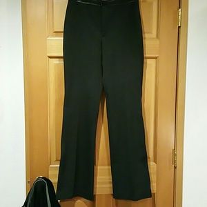 Polyester blend slacks with leather pin stripe